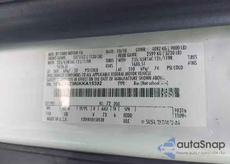 2019 Ford Transit-350 Xlt from USA, damaged, VIN 1FBZX2ZM6KKA15392